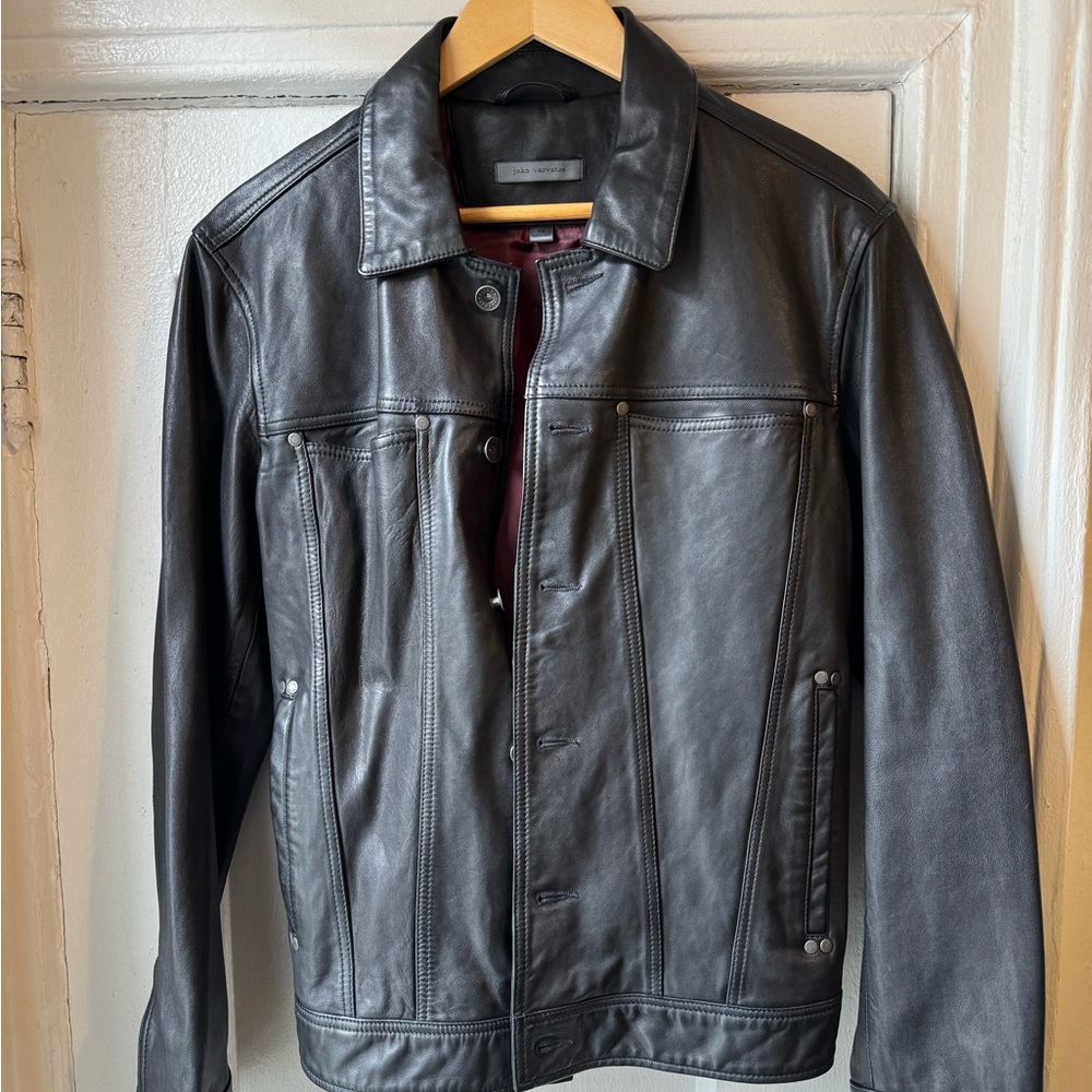 John Varvatos Charcoal Leather Jacket